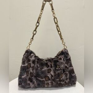 Leopard Real Mink Fur Handmade Large Clutch/Shoulder Bag/Crossbody, Multi Use